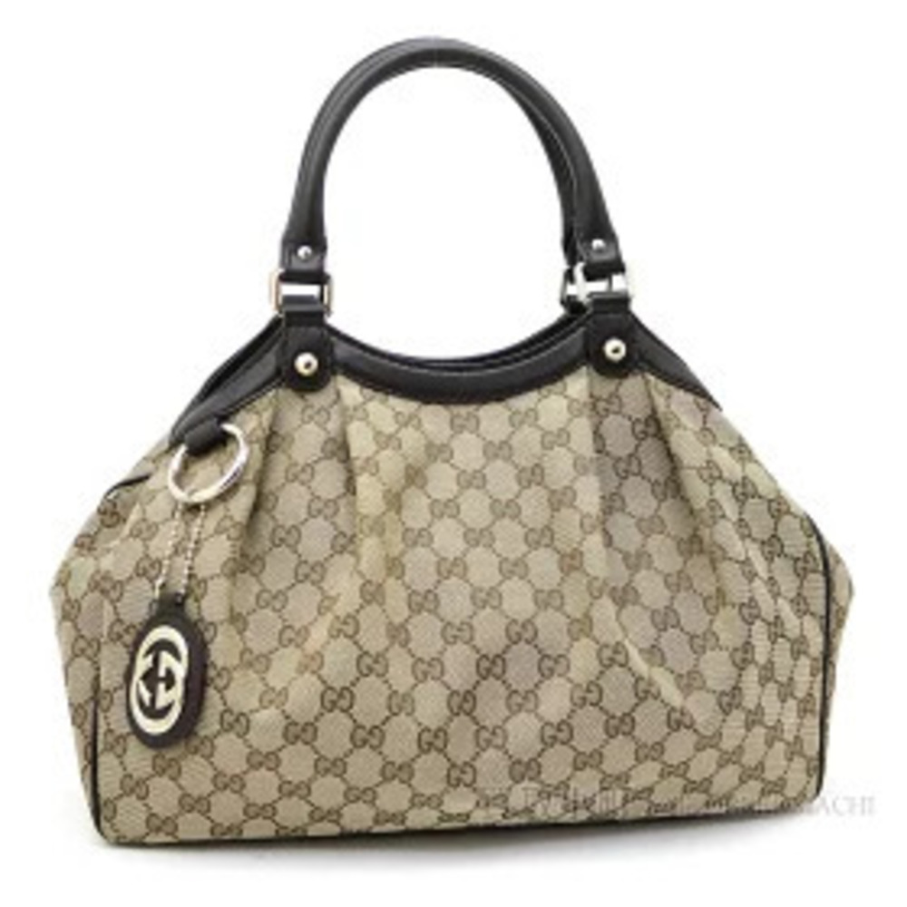 Gucci Sukey Original GG Canvas Tote Bag Beige Brown Interlocking GG Charm